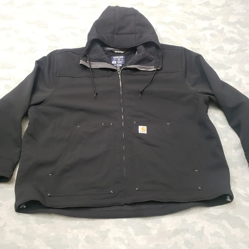 Carhartt Super Dux Jacket Men 3XL Black Relaxed Fit Zip Rain Defender Hooded